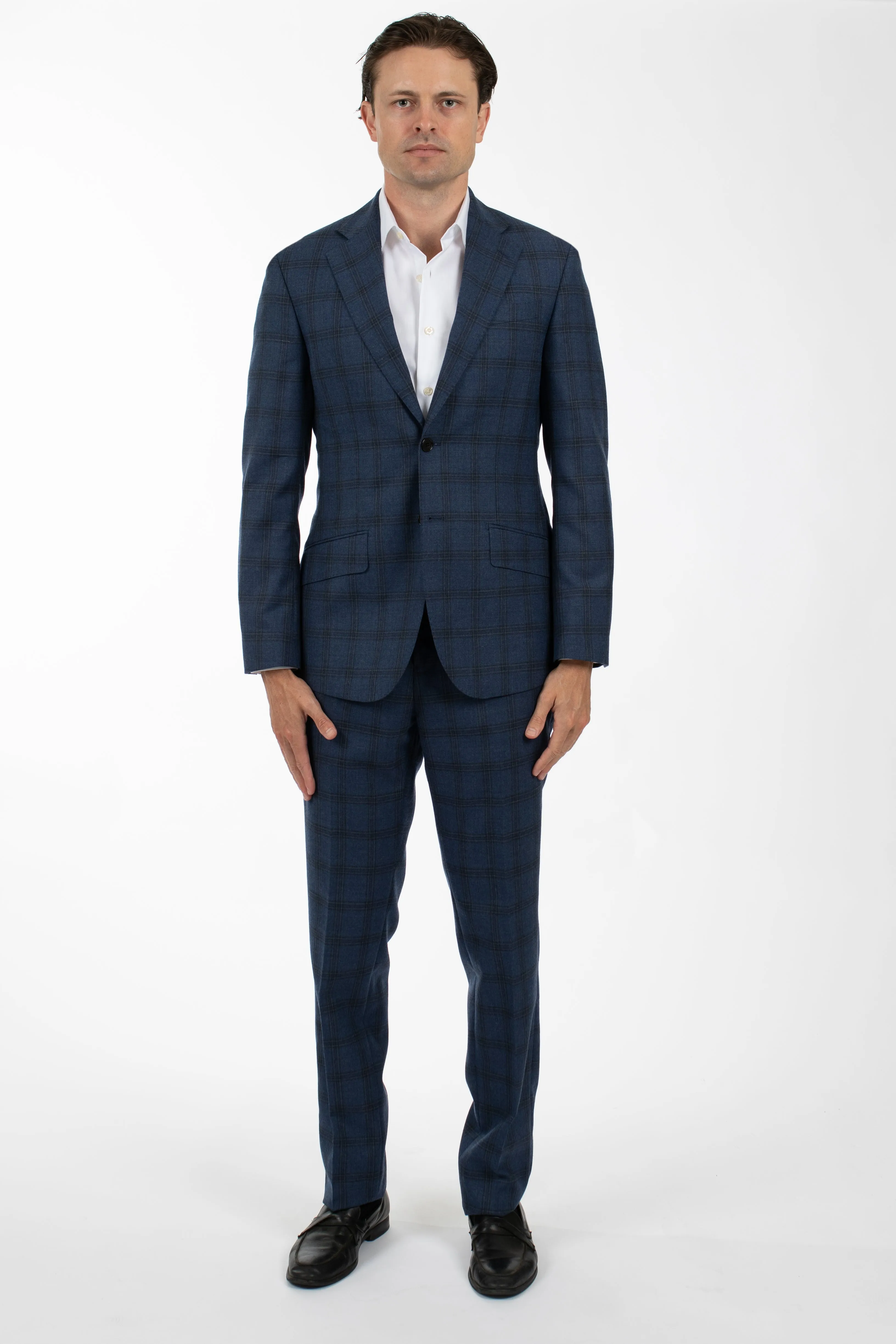 Blue Indigo Check Suit Trouser