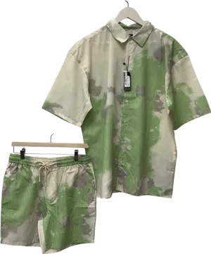 boohooMan Green Tie Dye Shirt And Short Set UK M