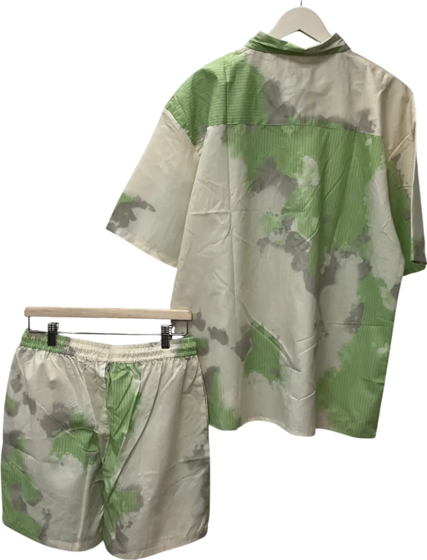 boohooMan Green Tie Dye Shirt And Short Set UK M