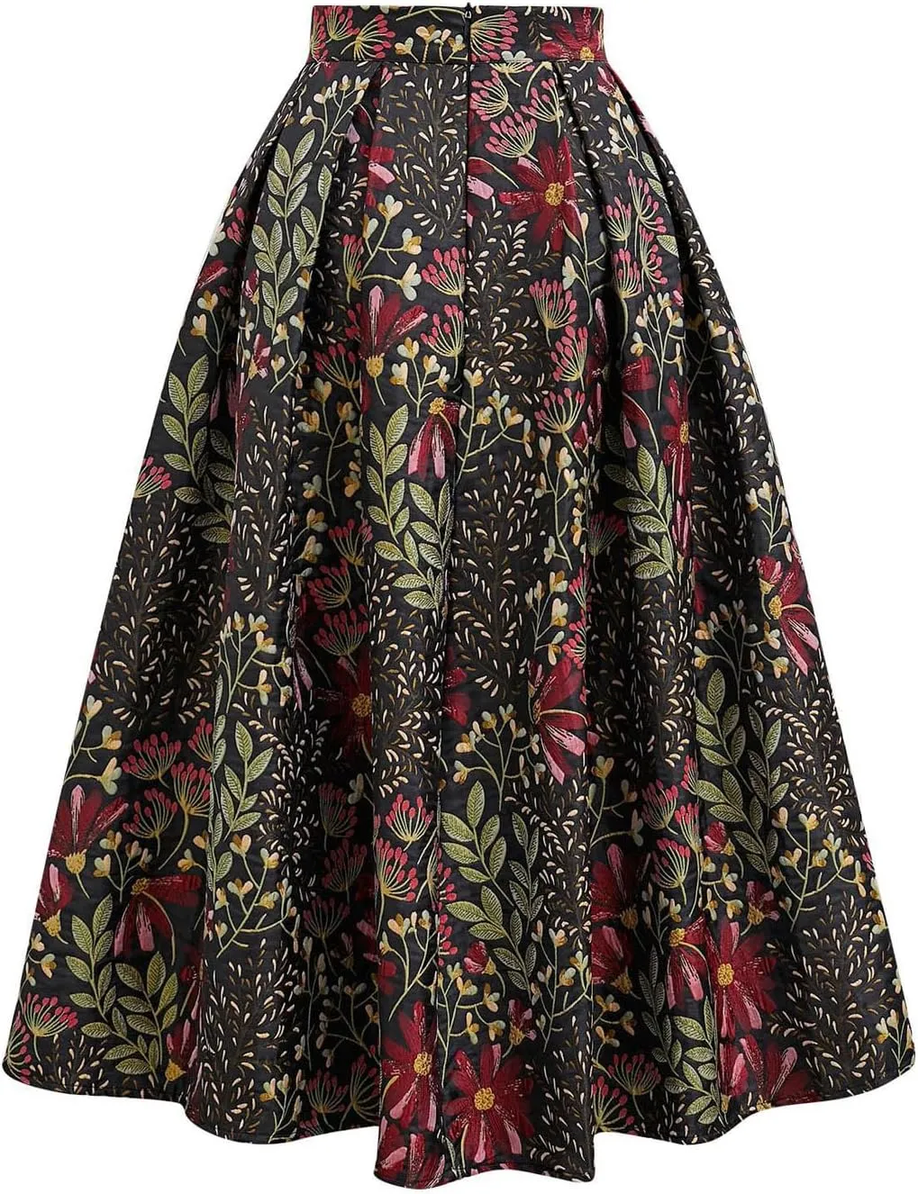 CHICWISH Women Daisy Field Pleated Midi Skirt Printed A-Line Casual High Waist Swing Flared Vintage Skirts with Pockets