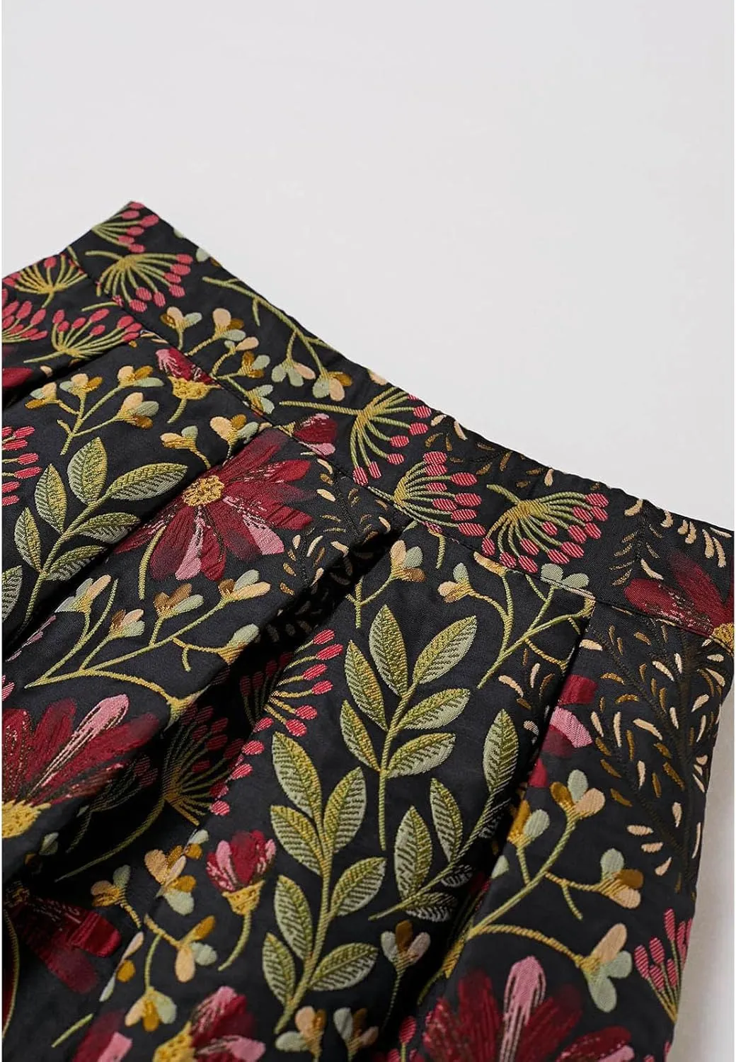 CHICWISH Women Daisy Field Pleated Midi Skirt Printed A-Line Casual High Waist Swing Flared Vintage Skirts with Pockets