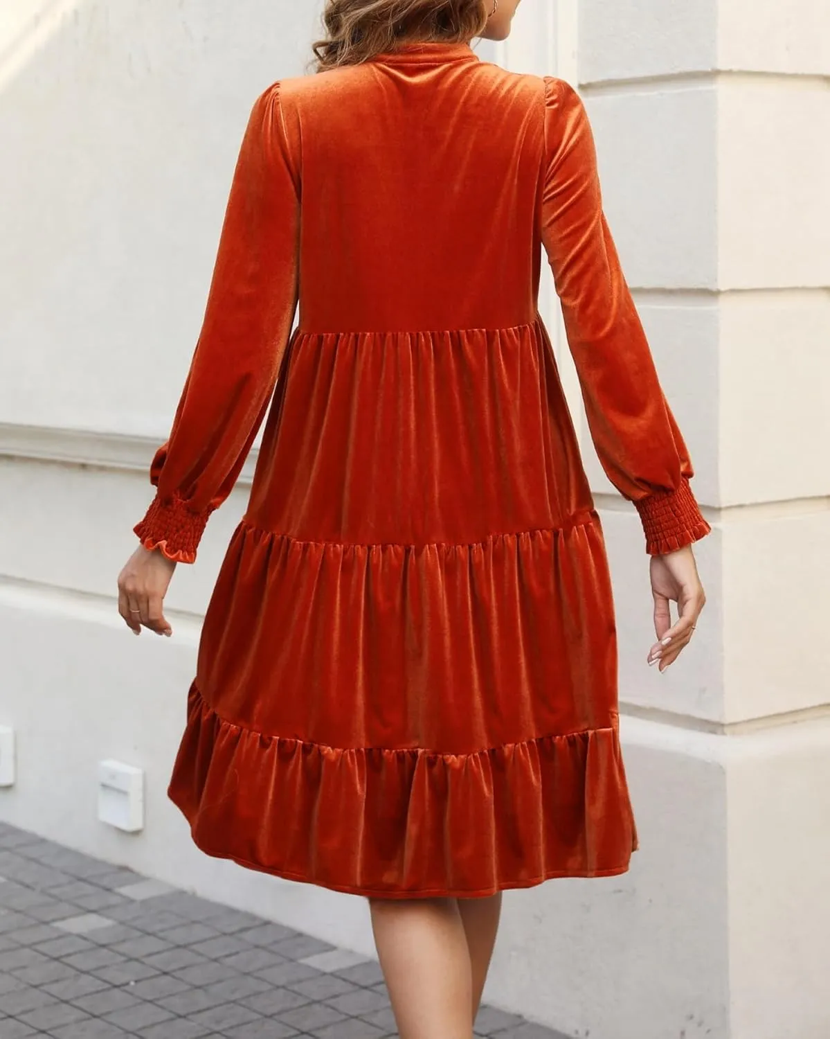 CYLADY Dresses for Women 2024 V Neck Spring Velvet Ruffle Long Sleeve Casual Flowy Swing Tunic Shift Dresses