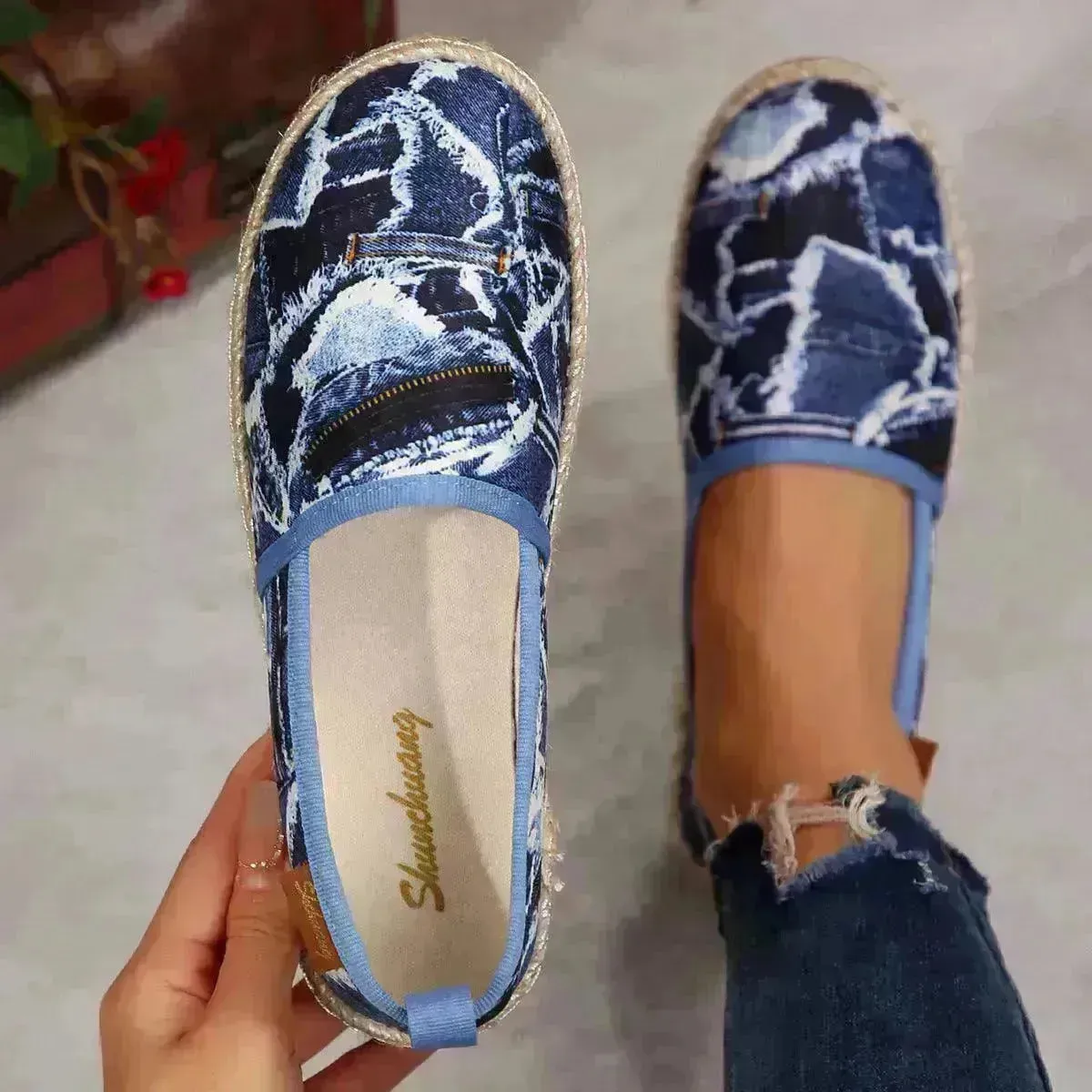 European And American Slip-on Fisherman Shoes Summer Animal Skin Loafer Flat Casual  Canvas  Shoe