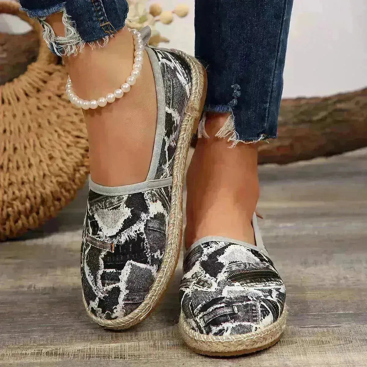European And American Slip-on Fisherman Shoes Summer Animal Skin Loafer Flat Casual  Canvas  Shoe
