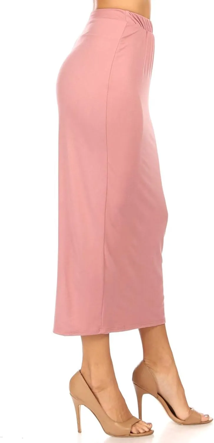 FashionJOA Women's Casual High Waist Back Slit Printed Bodycon Pencil Midi Skirt S-3XL