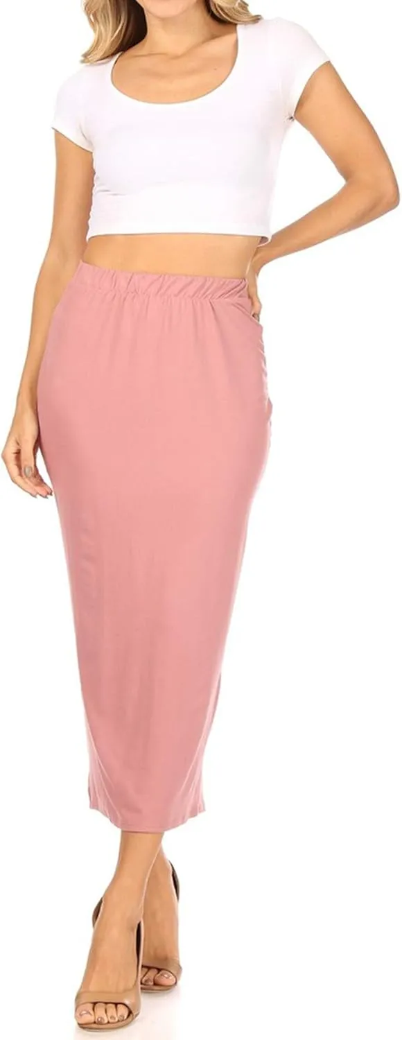 FashionJOA Women's Casual High Waist Back Slit Printed Bodycon Pencil Midi Skirt S-3XL