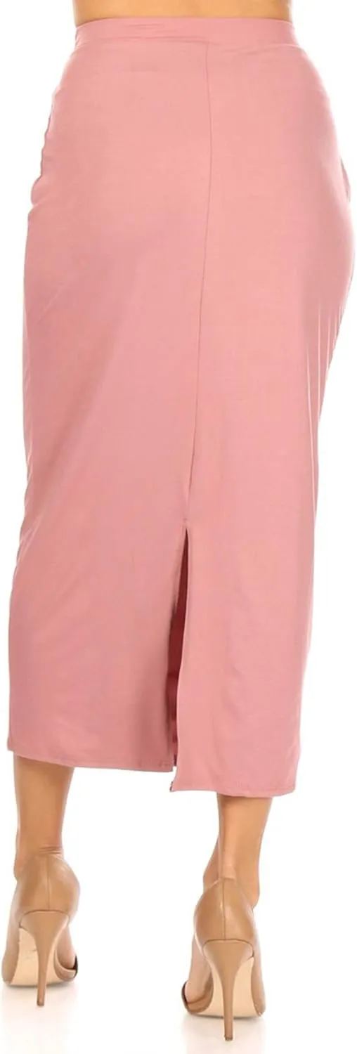 FashionJOA Women's Casual High Waist Back Slit Printed Bodycon Pencil Midi Skirt S-3XL