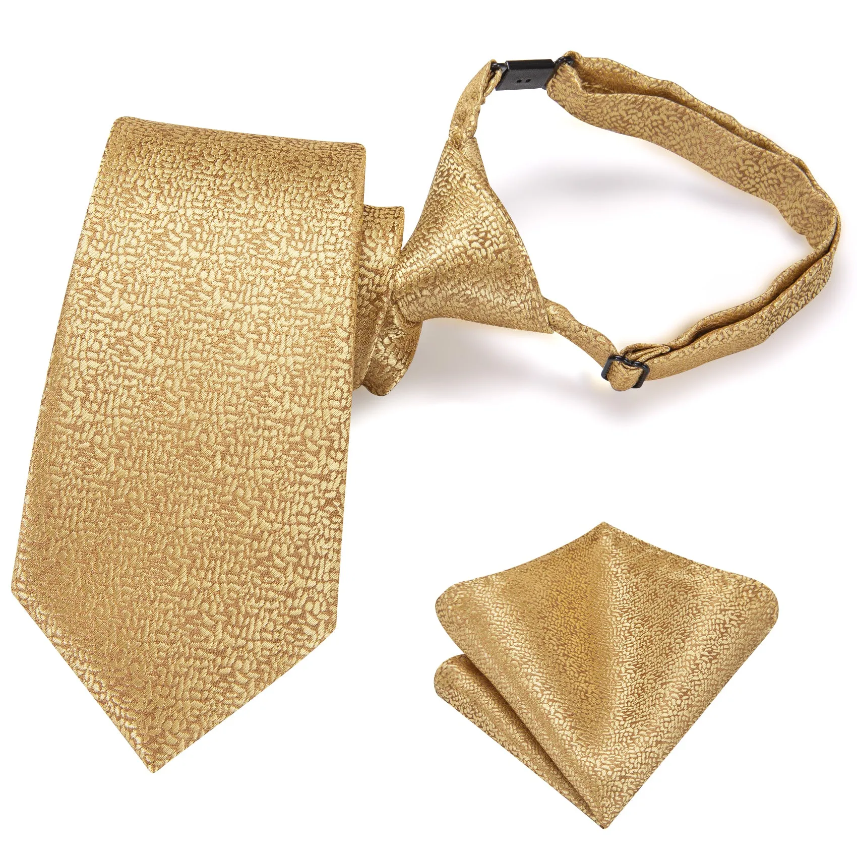 Gold Boys Pre-tied Adjustable Tie Pocket Square