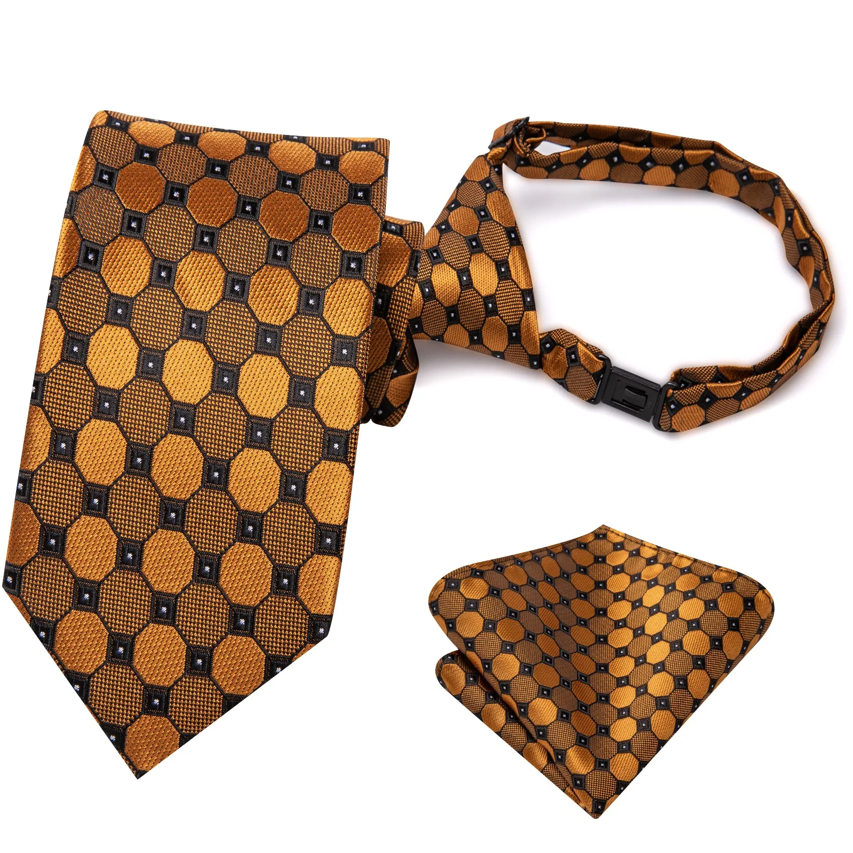 Gold Novelty Boys Pre-tied Adjustable Tie Pocket Square