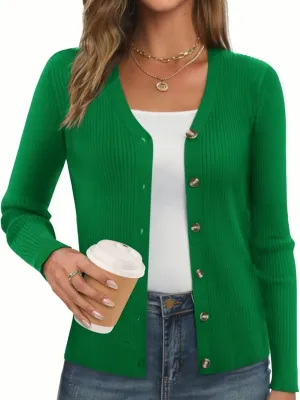 GRACE KARIN Women's Button Up V Neck Long Sleeve Soft Basic Knit Cardigan Sweater