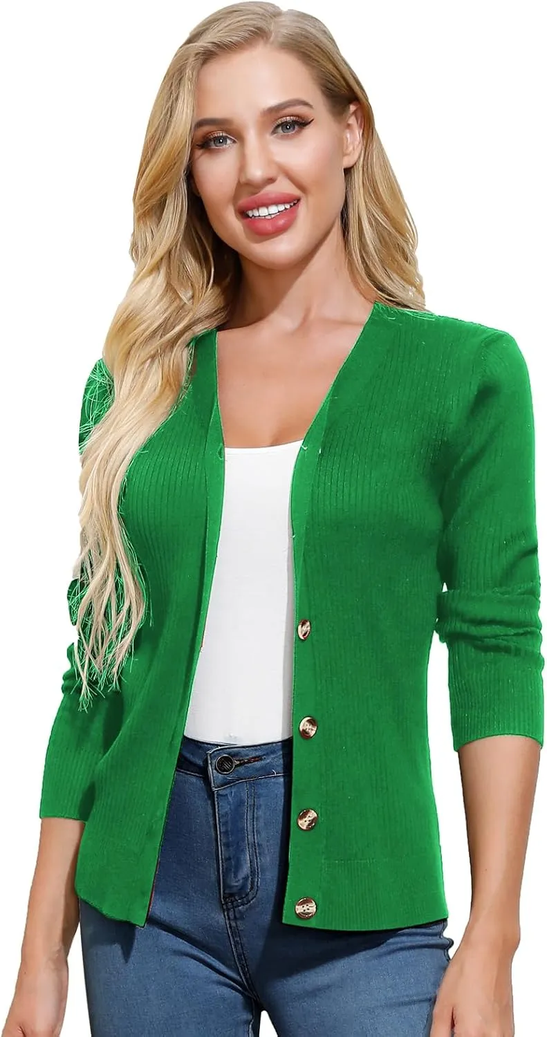 GRACE KARIN Women's Button Up V Neck Long Sleeve Soft Basic Knit Cardigan Sweater