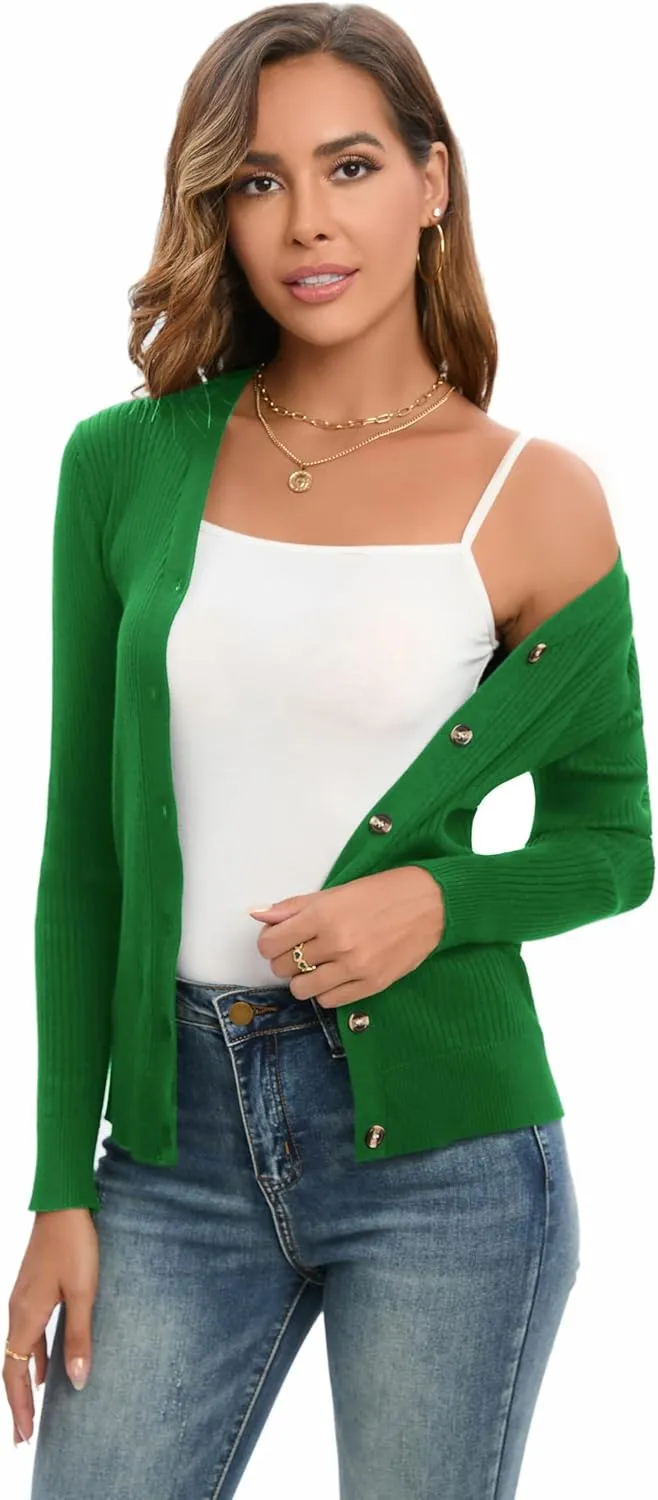 GRACE KARIN Women's Button Up V Neck Long Sleeve Soft Basic Knit Cardigan Sweater
