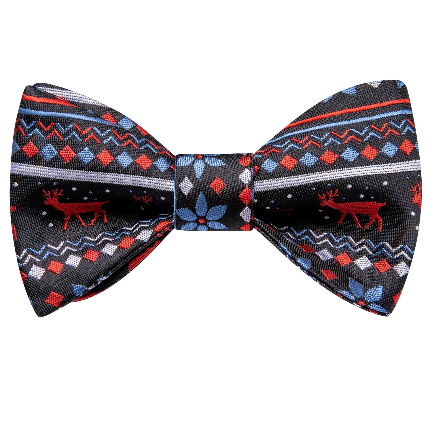 Hi-Tie Black Blue Christmas Mens Self-tied Bow Tie Hanky Cufflinks Set