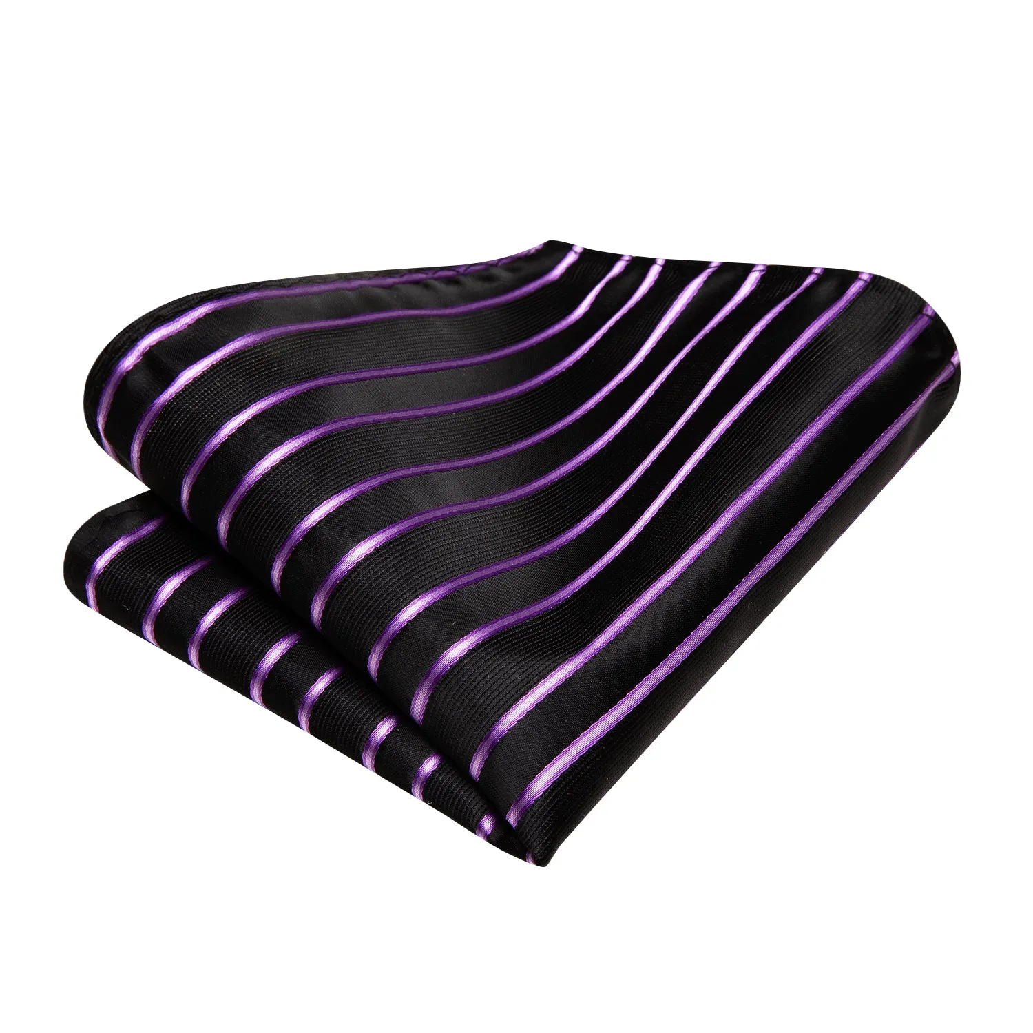 Hi-Tie Black Purple Strip Self-tied Bowtie Pocket Square Cufflinks Set
