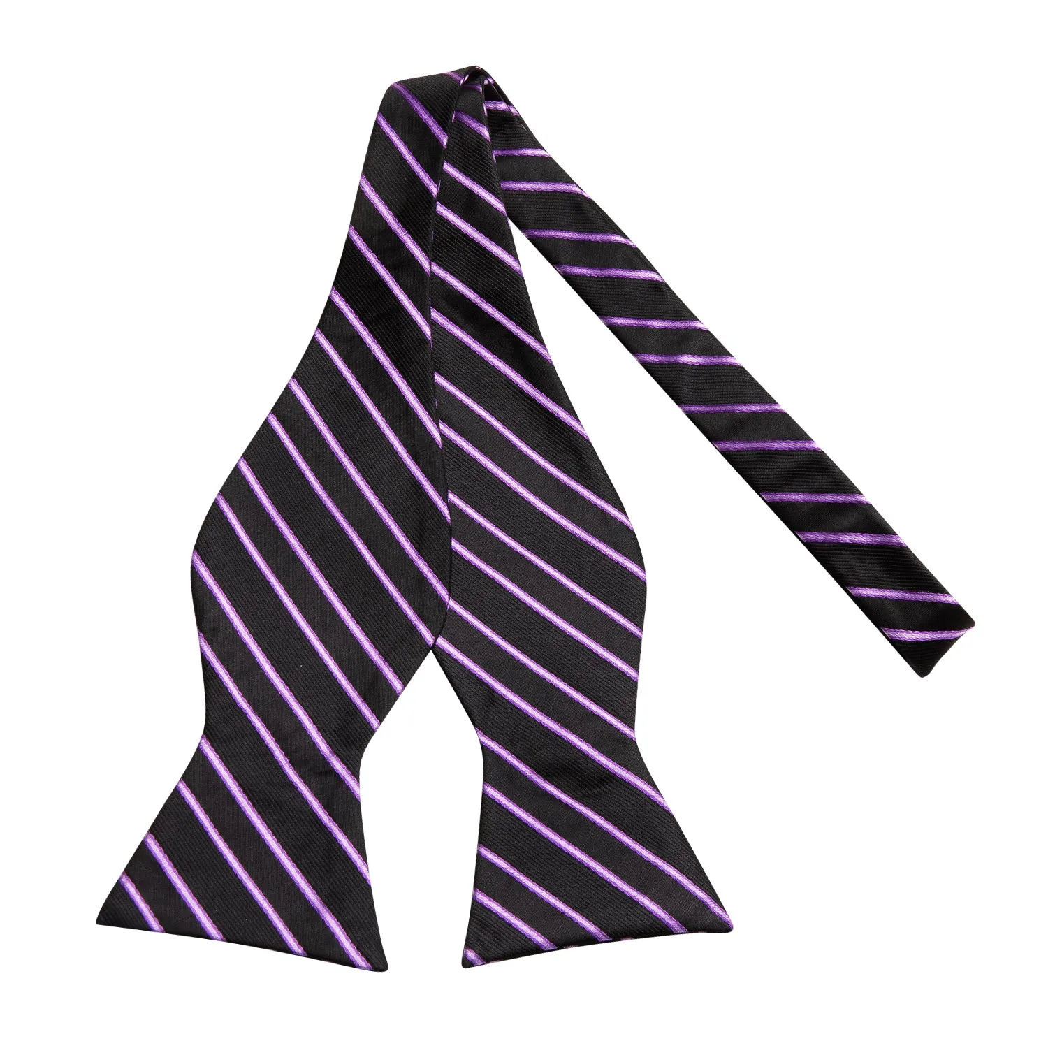 Hi-Tie Black Purple Strip Self-tied Bowtie Pocket Square Cufflinks Set