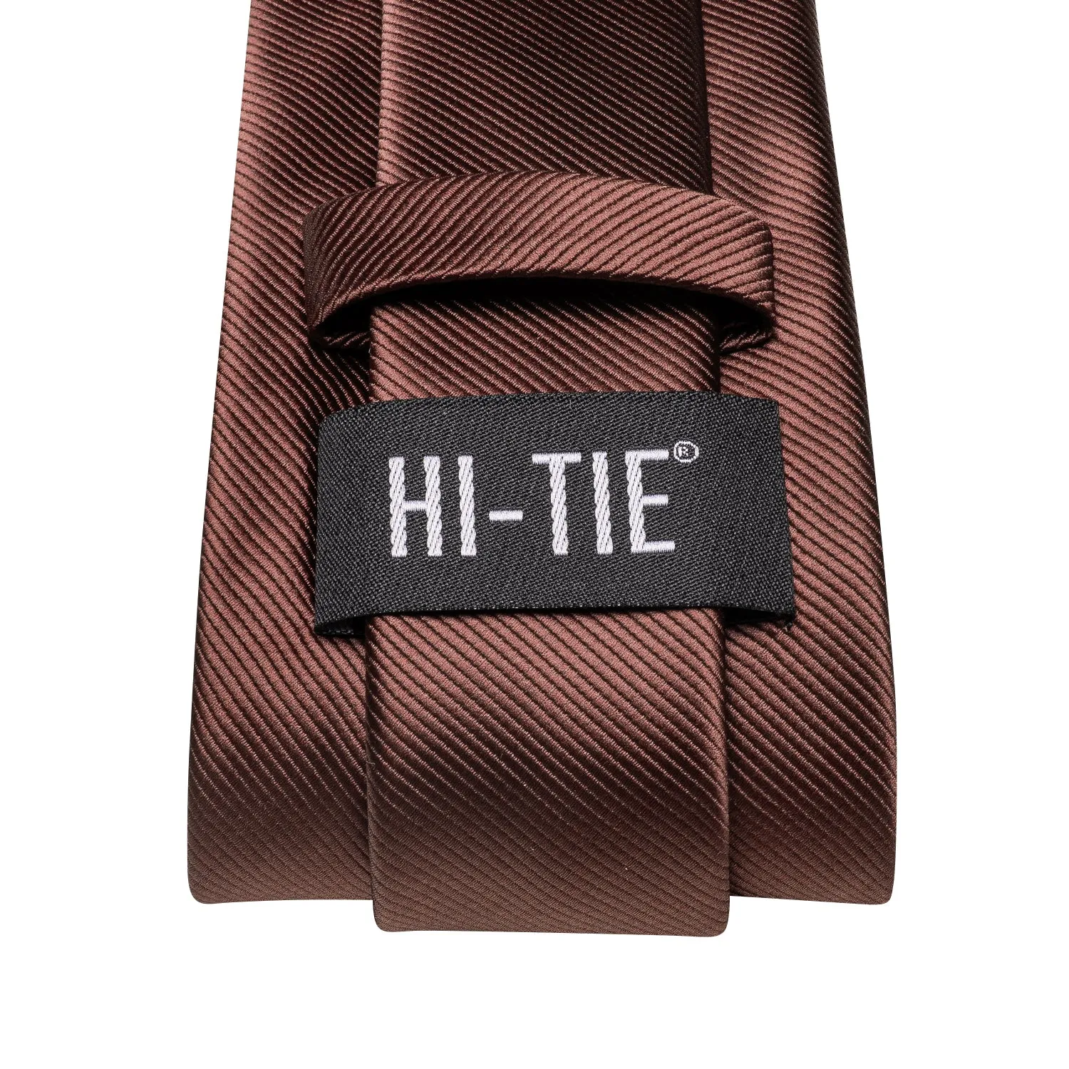 Hi-Tie Brown Ties Men's Brown Solid Tie Pocket Square Cufflinks Set