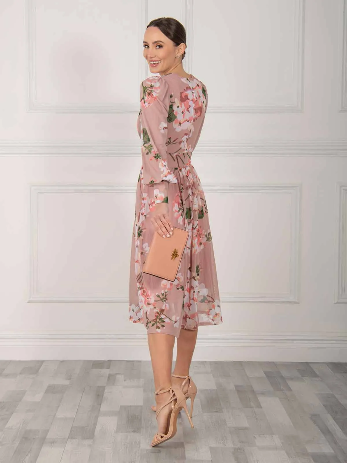 Jasmine Long Sleeve Mesh Dress, Dusty Pink