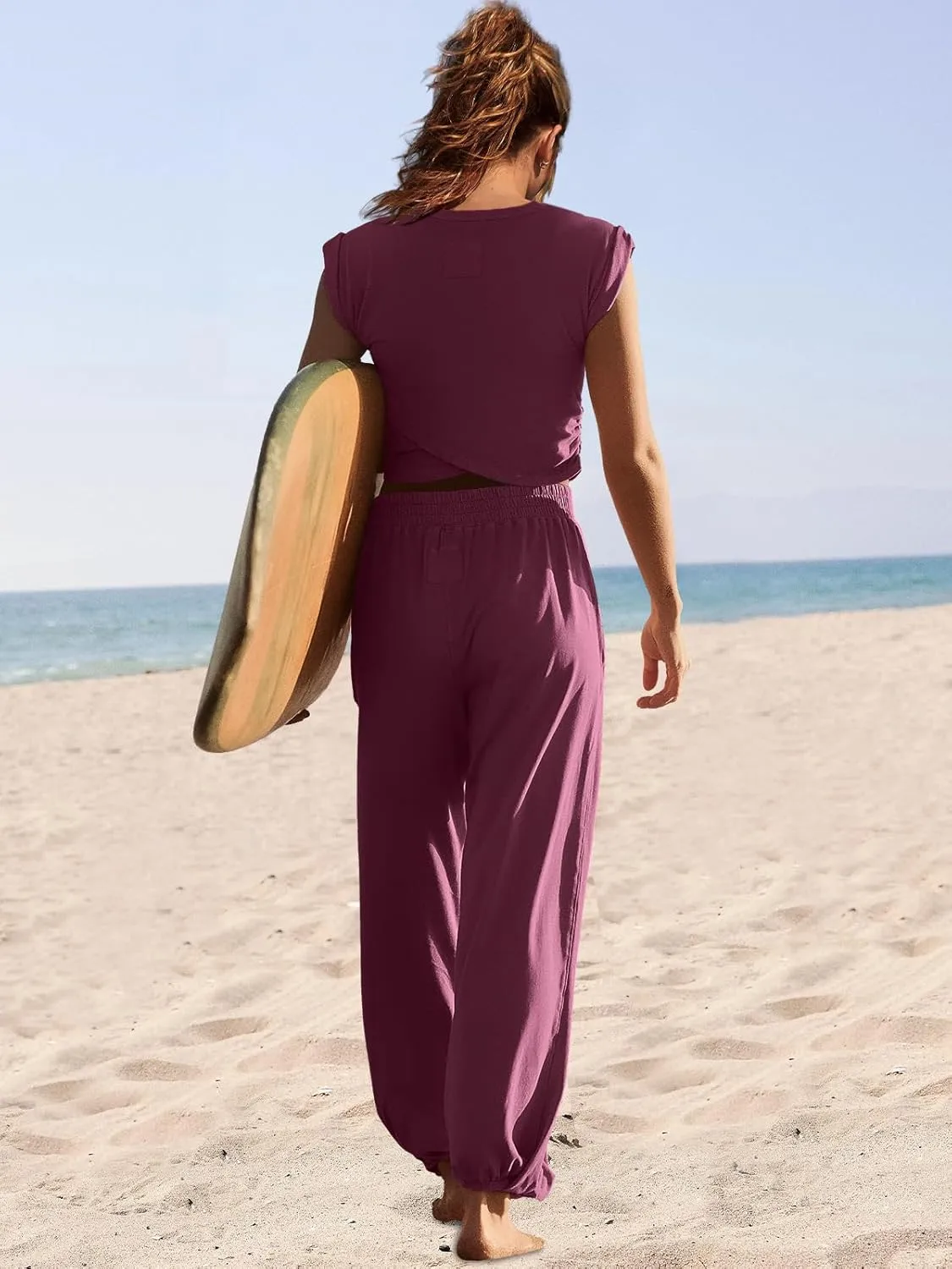 LAMISSCHE Womens Loungewear Set 2 Piece Outfits Sets Cropped Tops and Wide Leg Pants with Pockets Tracksuit