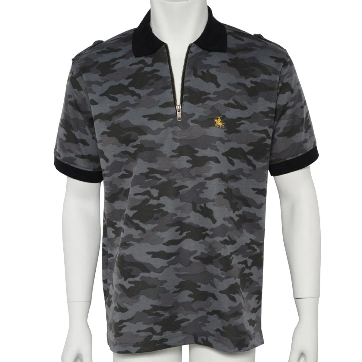 Men’s Short Sleeve Sports Zipper Polo Shirt -19. MASAMUNE Date Military Design Made in Japan