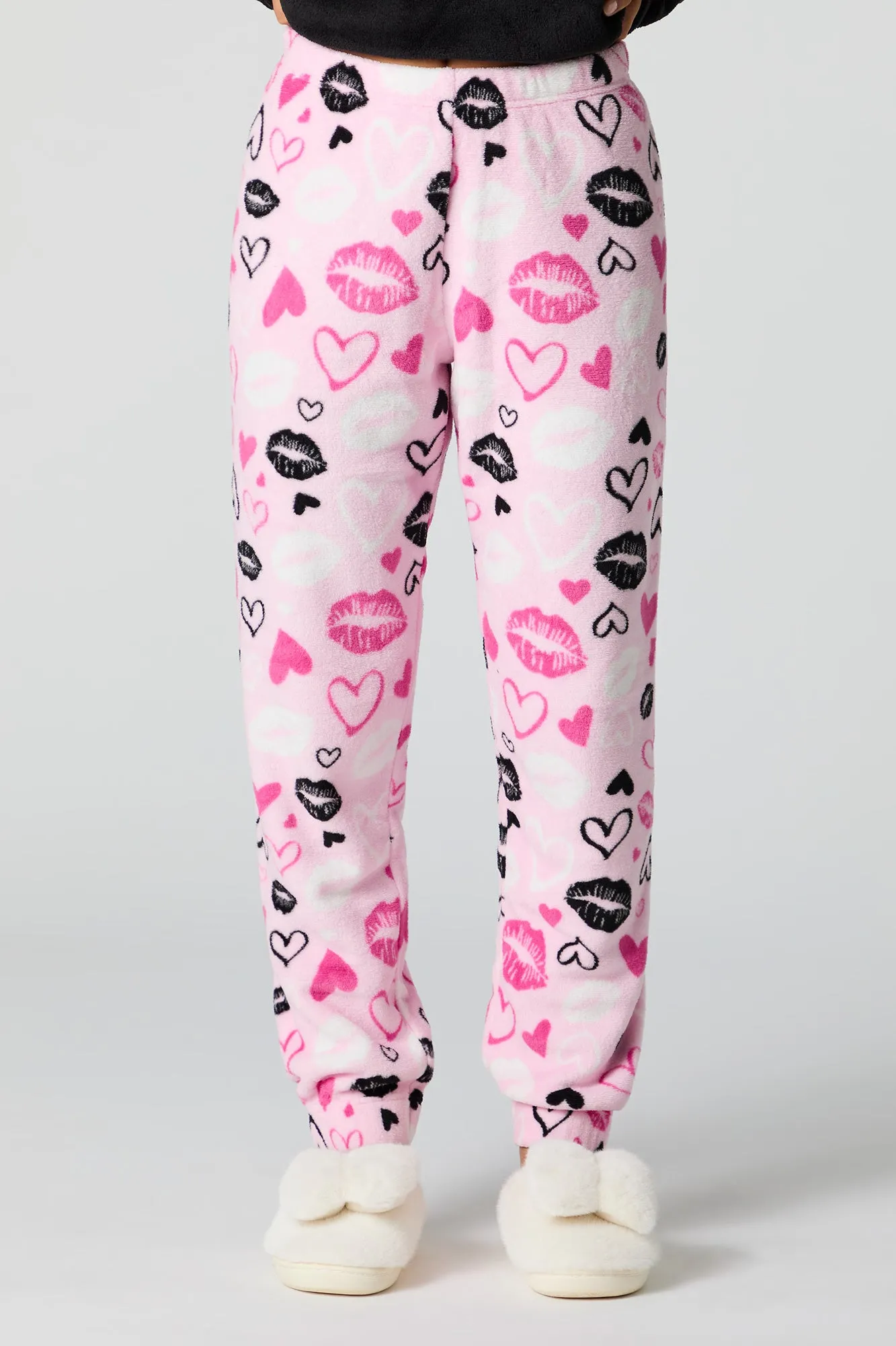 Plush Long Sleeve Top and Pant 2 Piece Pajama Set