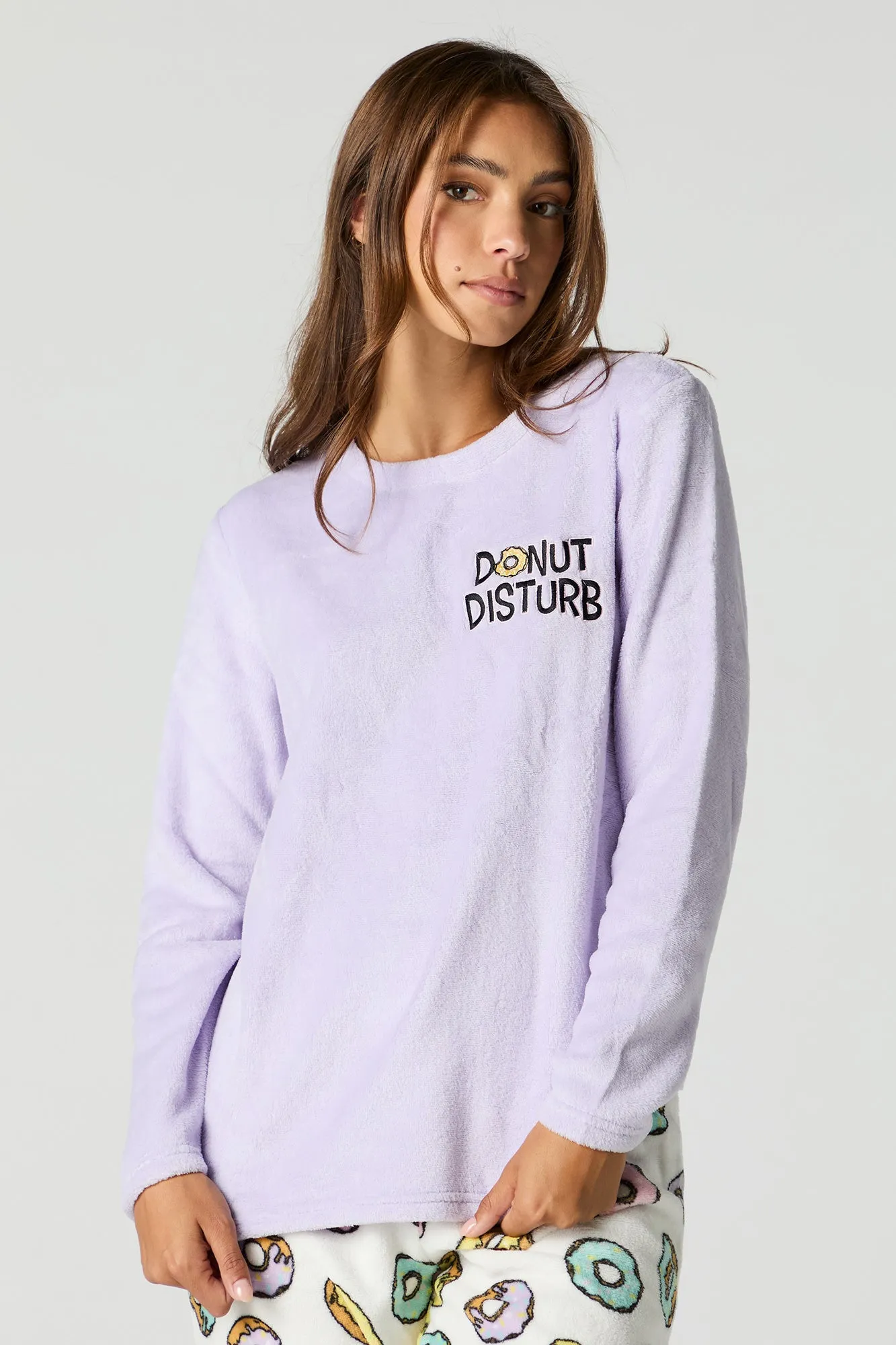 Plush Long Sleeve Top and Pant 2 Piece Pajama Set
