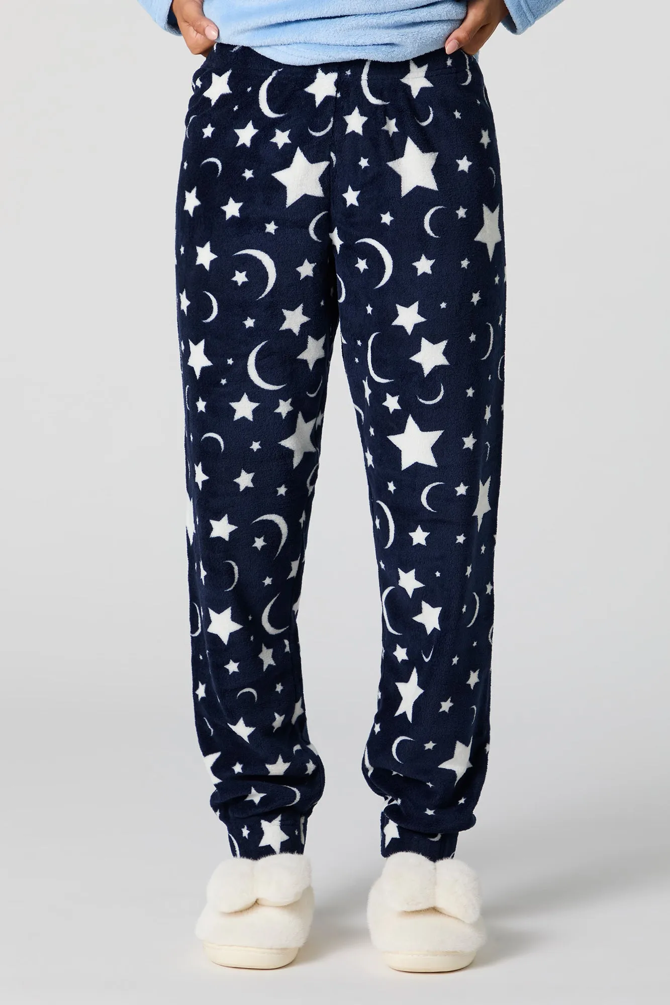 Plush Long Sleeve Top and Pant 2 Piece Pajama Set