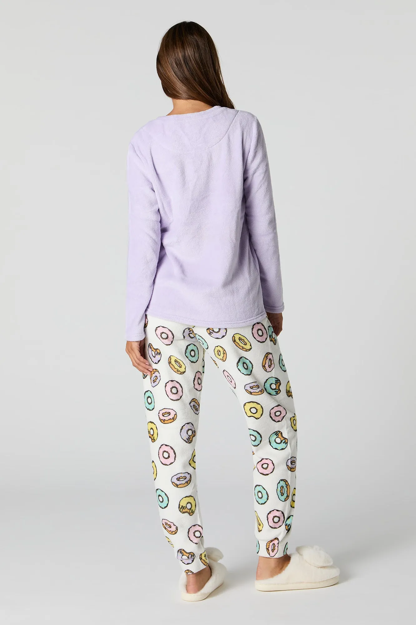 Plush Long Sleeve Top and Pant 2 Piece Pajama Set