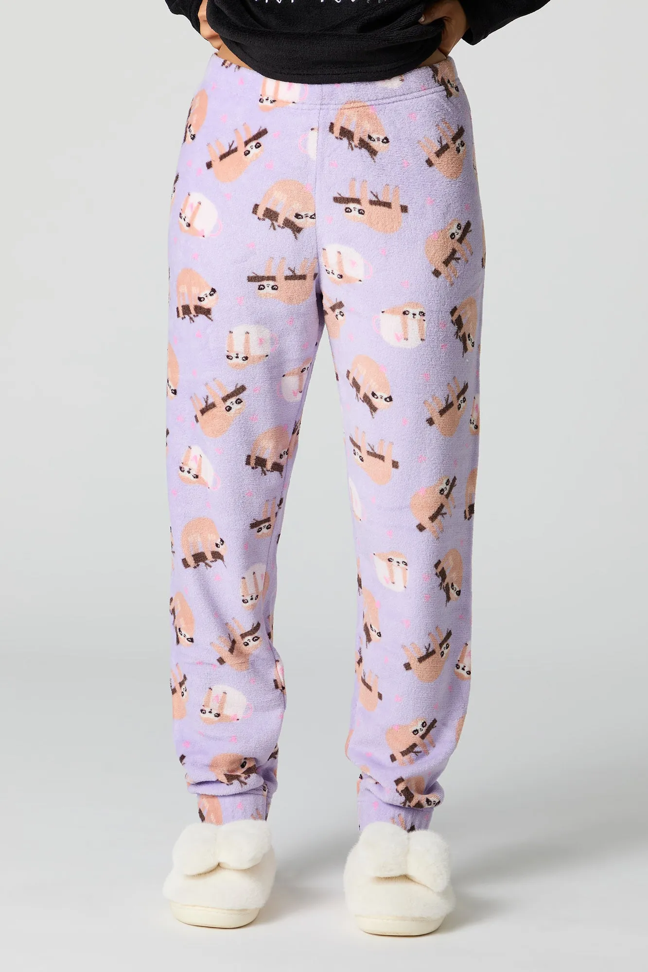 Plush Long Sleeve Top and Pant 2 Piece Pajama Set