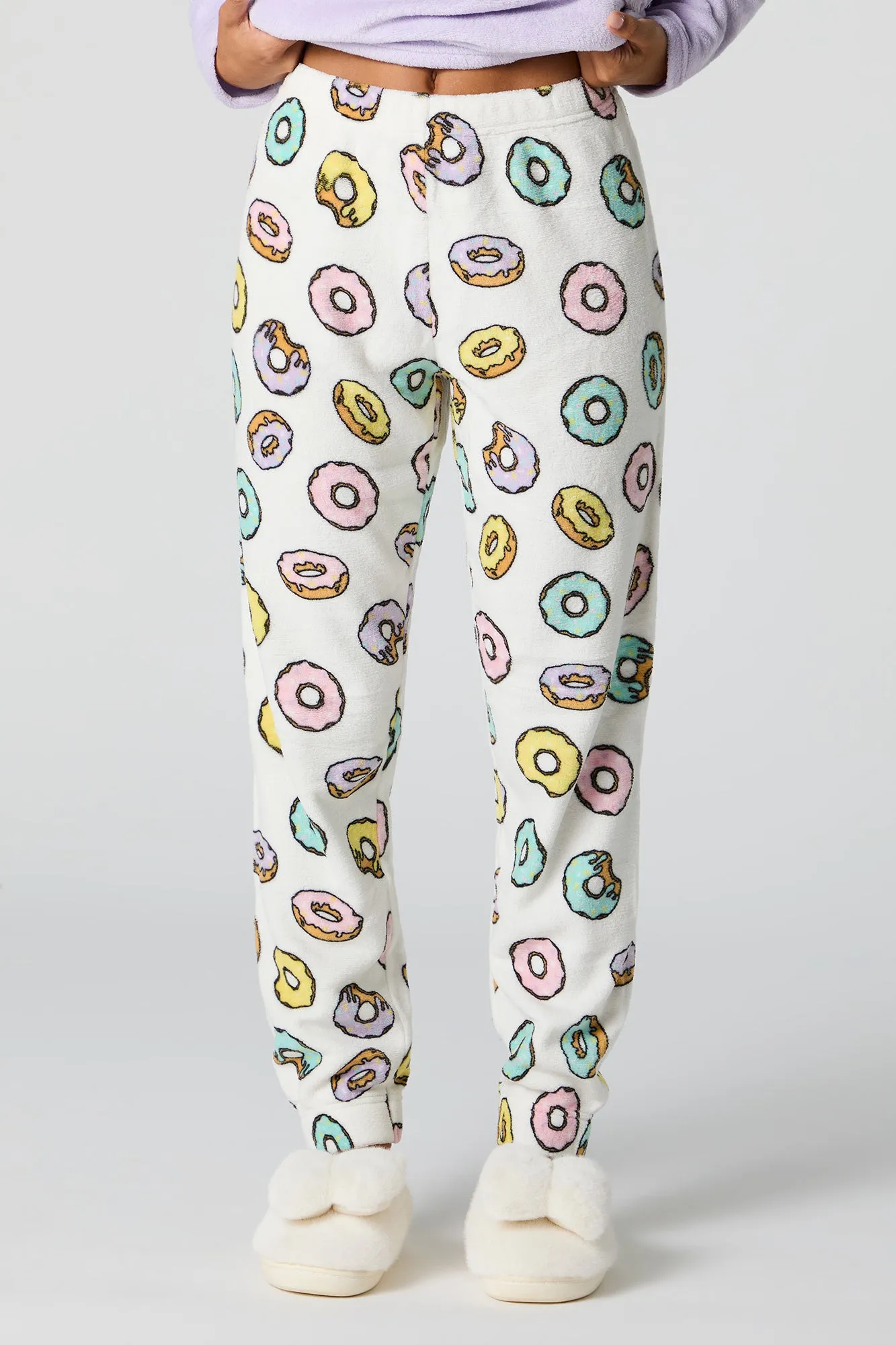 Plush Long Sleeve Top and Pant 2 Piece Pajama Set