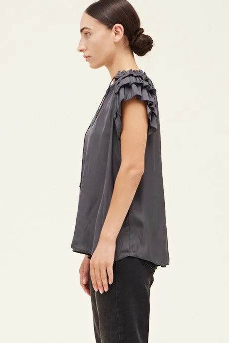 Satin Ruffle Sleeve Blouse