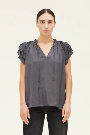 Satin Ruffle Sleeve Blouse