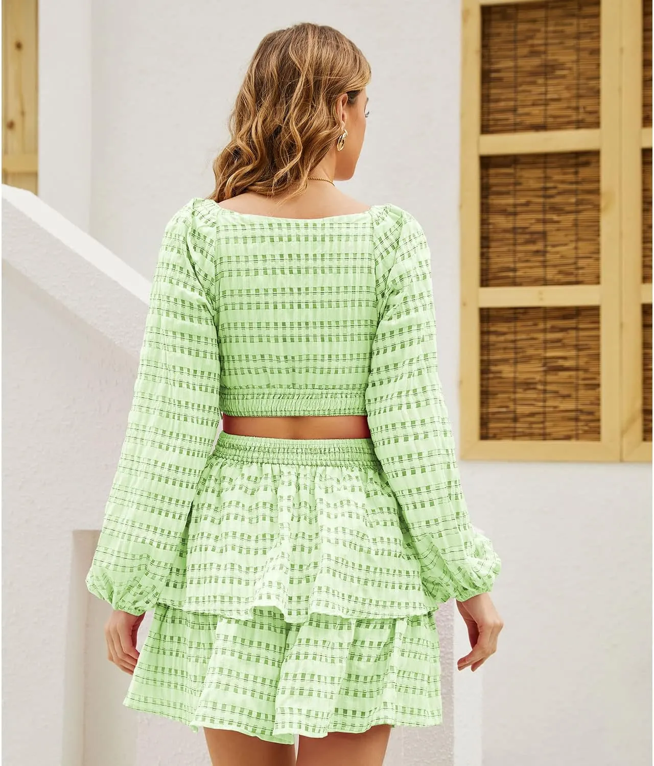 Shy Velvet 2023 Summer Dresses for Women Square Neck Crossover Waist Long Sleeve Dress Party Club Mini Dress