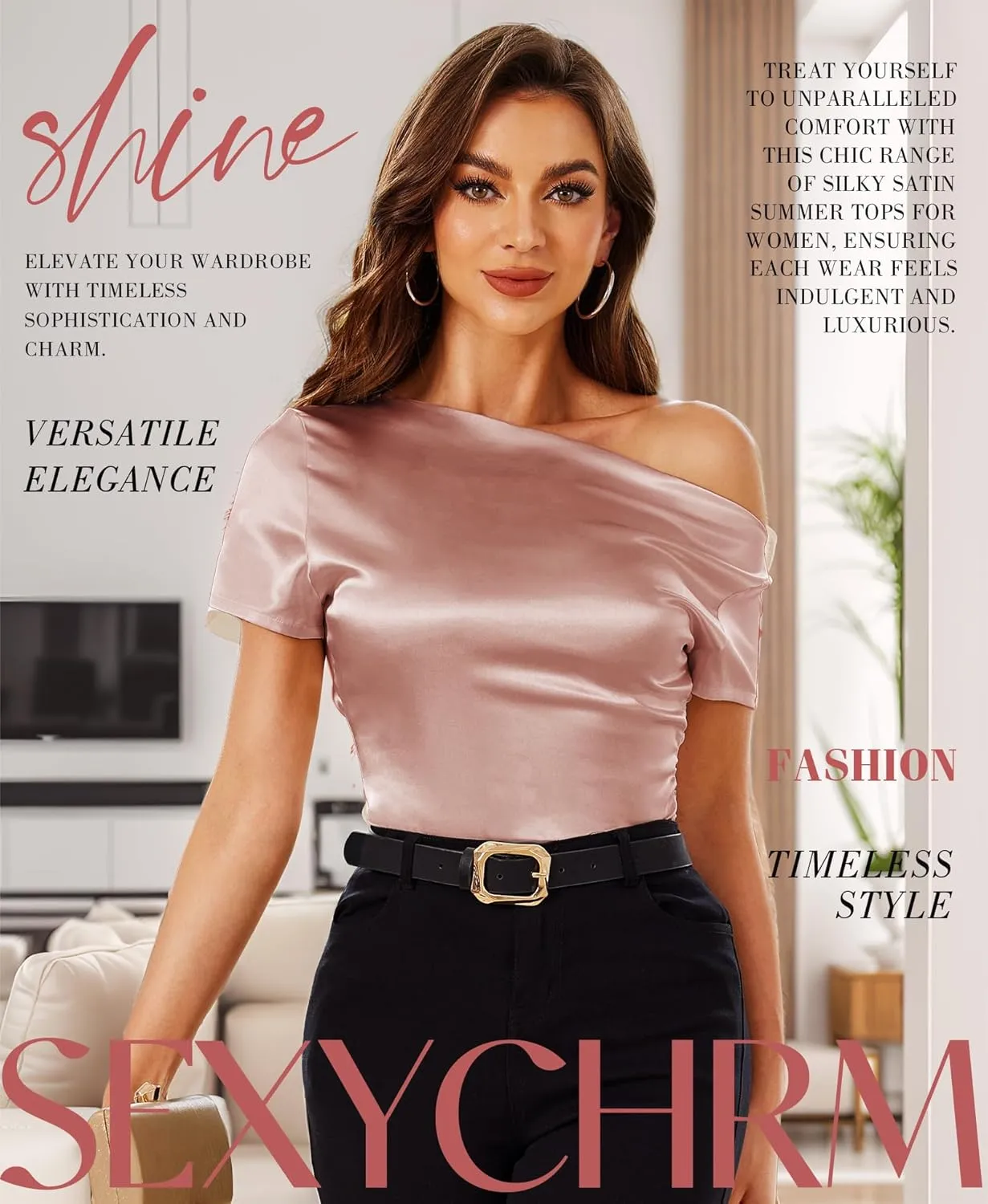 Silk Satin Tops for Women - Off The Shoulder Blouse Dressy Casual Short Sleeve Ruched Elegant Tunic Shirts